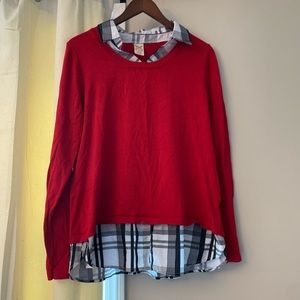Red Sweater with Attached Collar - Size XL
